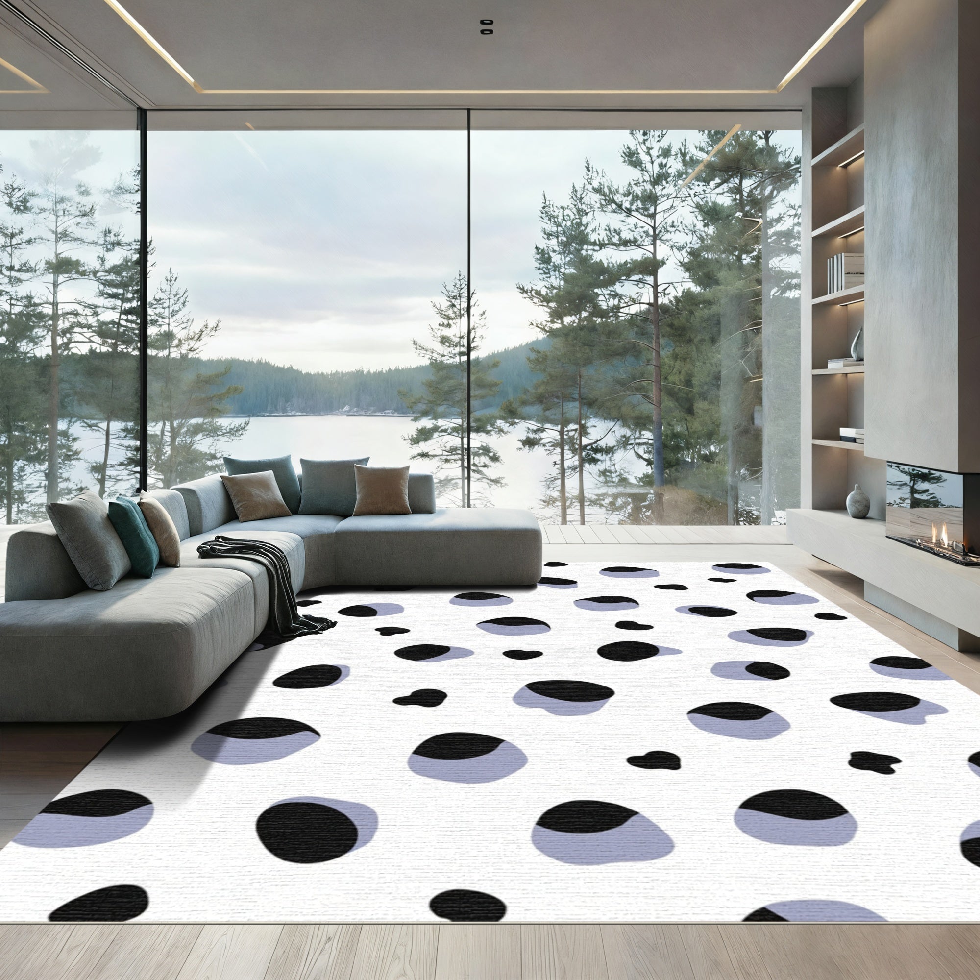 Black Blue Spotted Organic Shapes Rug