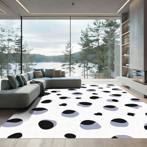 Black Blue Spotted Organic Shapes Rug