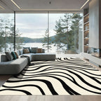 Cream and Black Abstract Zebra Stripes Rug