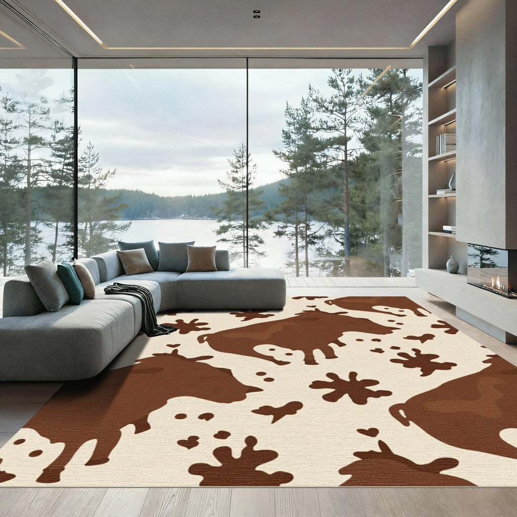 Brown Bull Splatter Cream Accents Rug