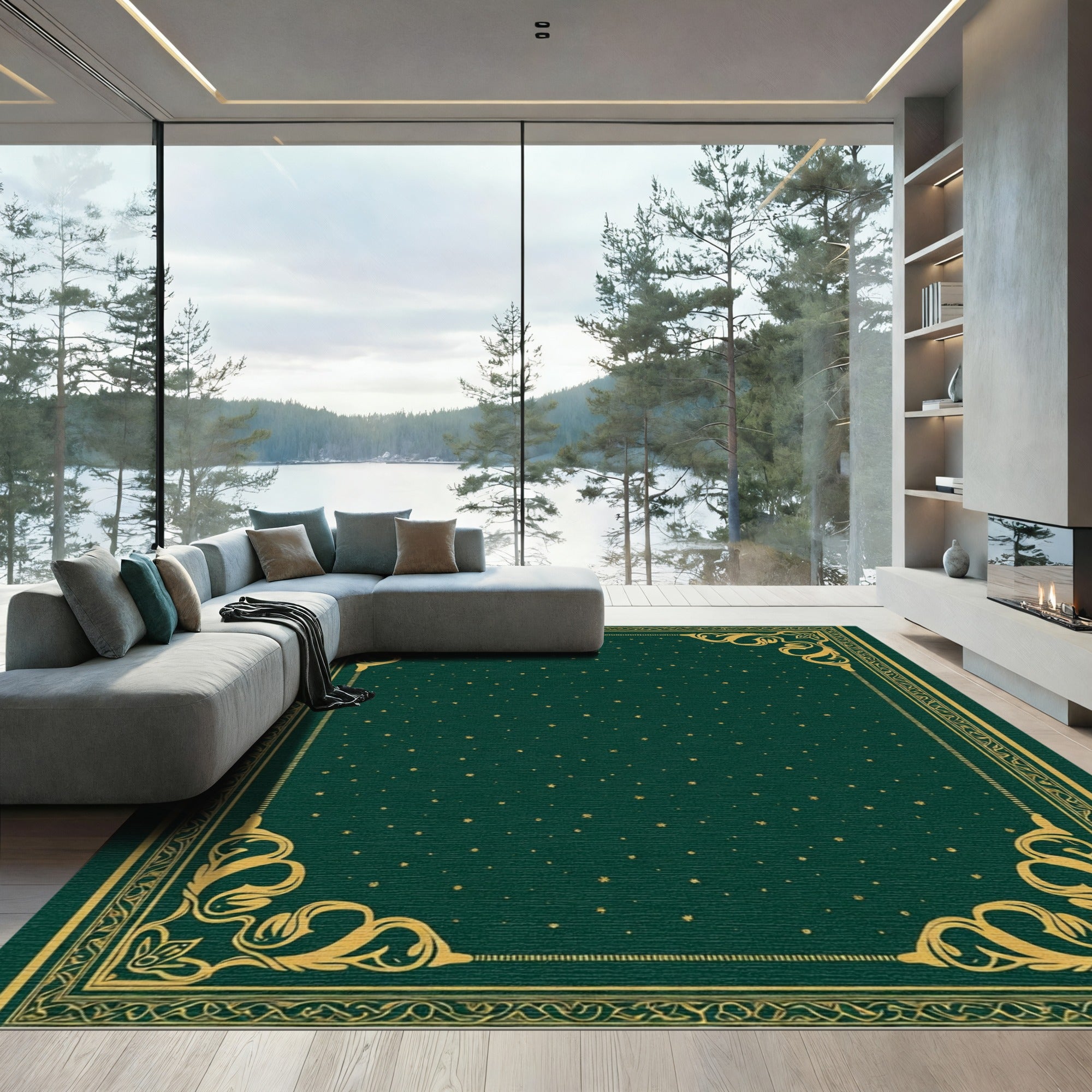 Golden Botanical Emerald Starry Night Rug