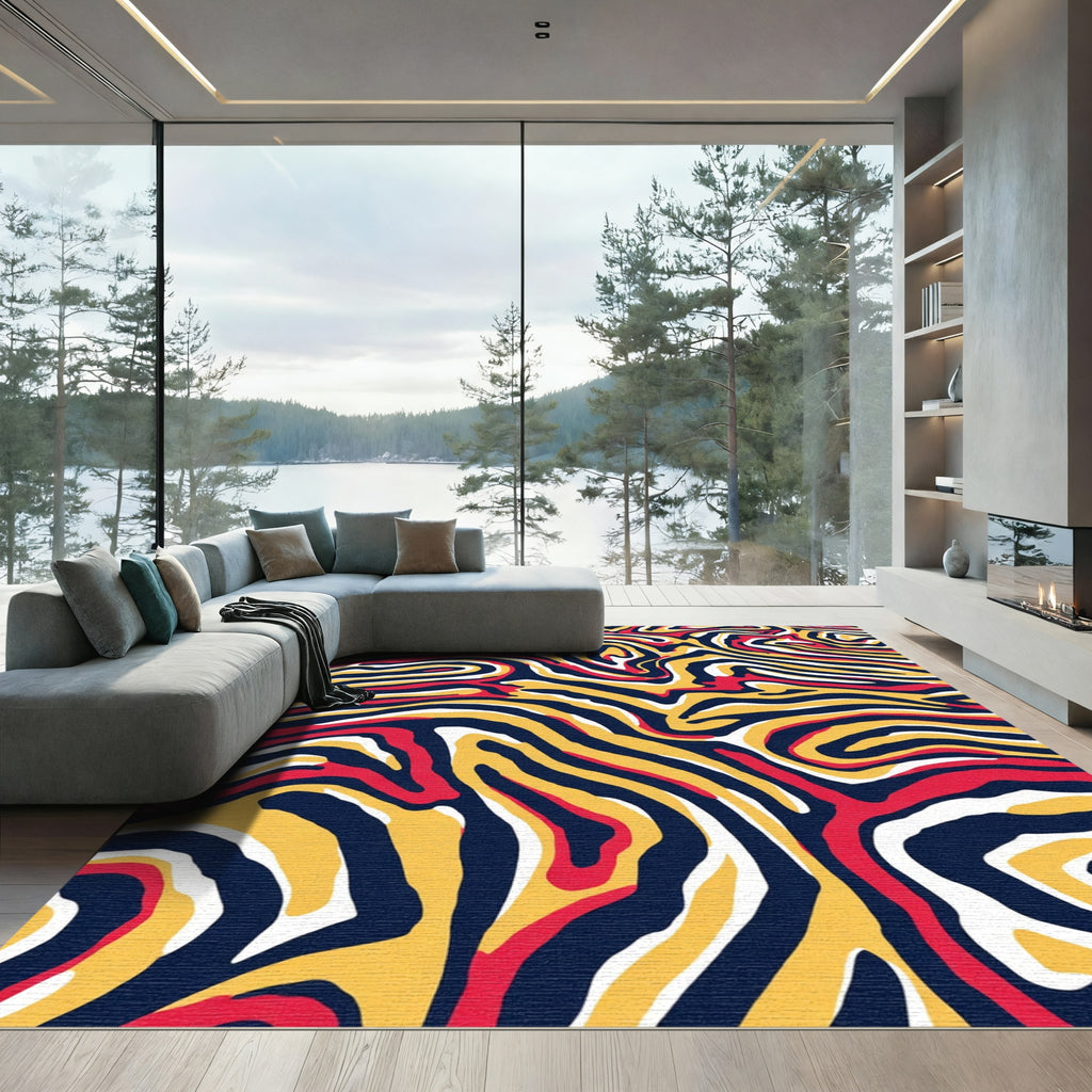 Bold Red Yellow Swirl Abstract Rug