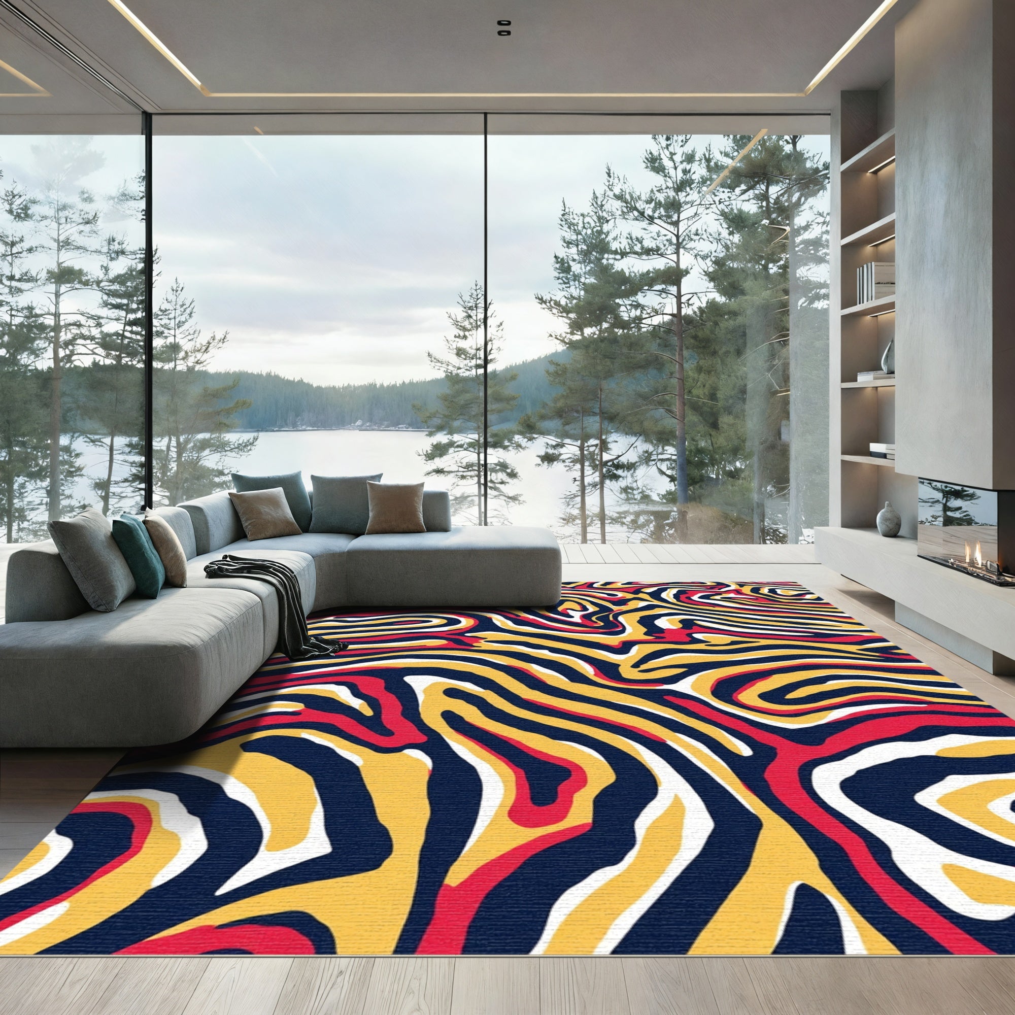 Bold Red Yellow Swirl Abstract Rug