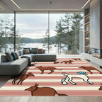 Brown White Animals Blue Floral Stripes Rug