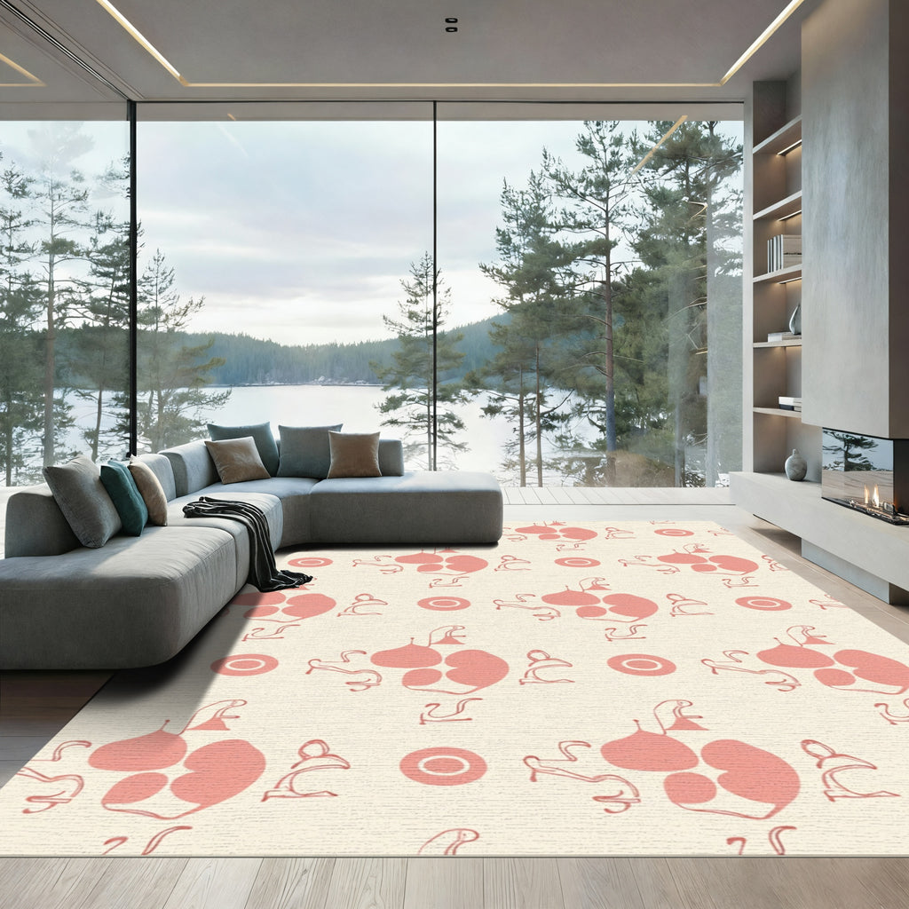 Soft Pink Abstract Organic Shape Composition Rug