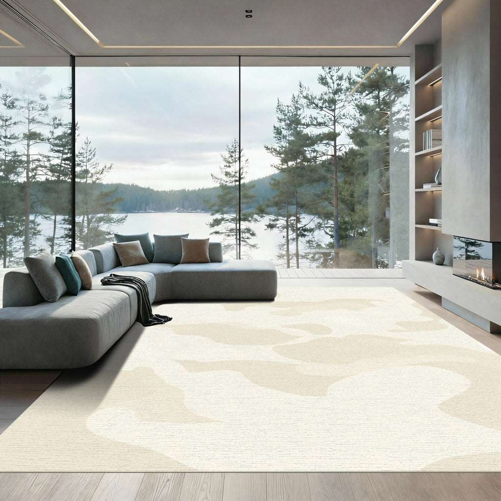 Creamy Beige Abstract Camouflage Rug