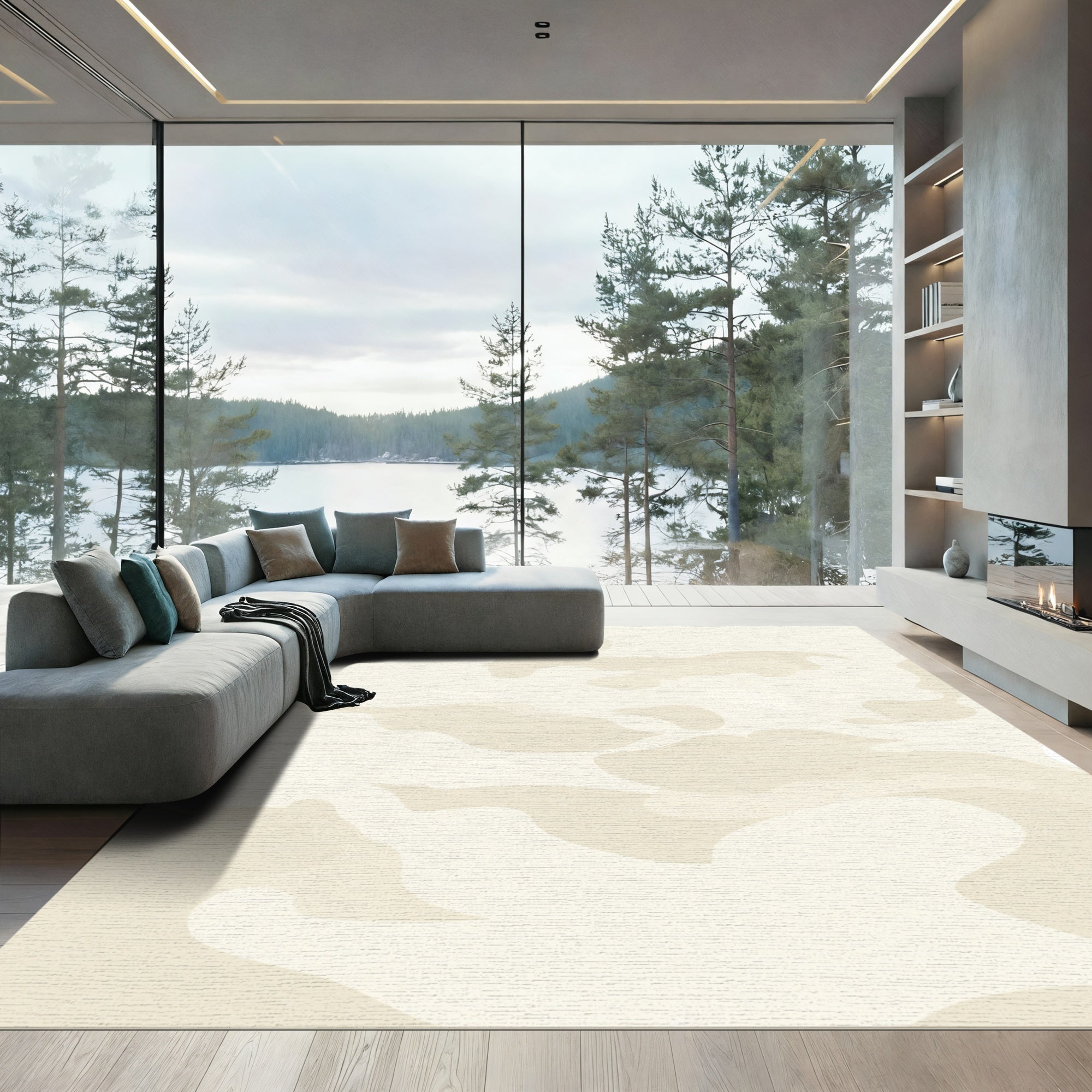 Creamy Beige Abstract Camouflage Rug