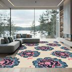 Pink Blue Floral Medallion Repeating Pattern Rug