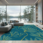 Deep Teal Golden Leaf Branch Rug