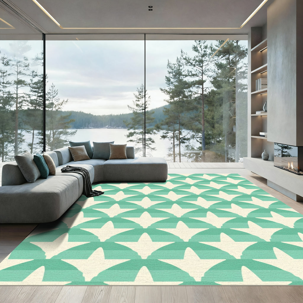 Coastal Teal Starburst Arches Rug