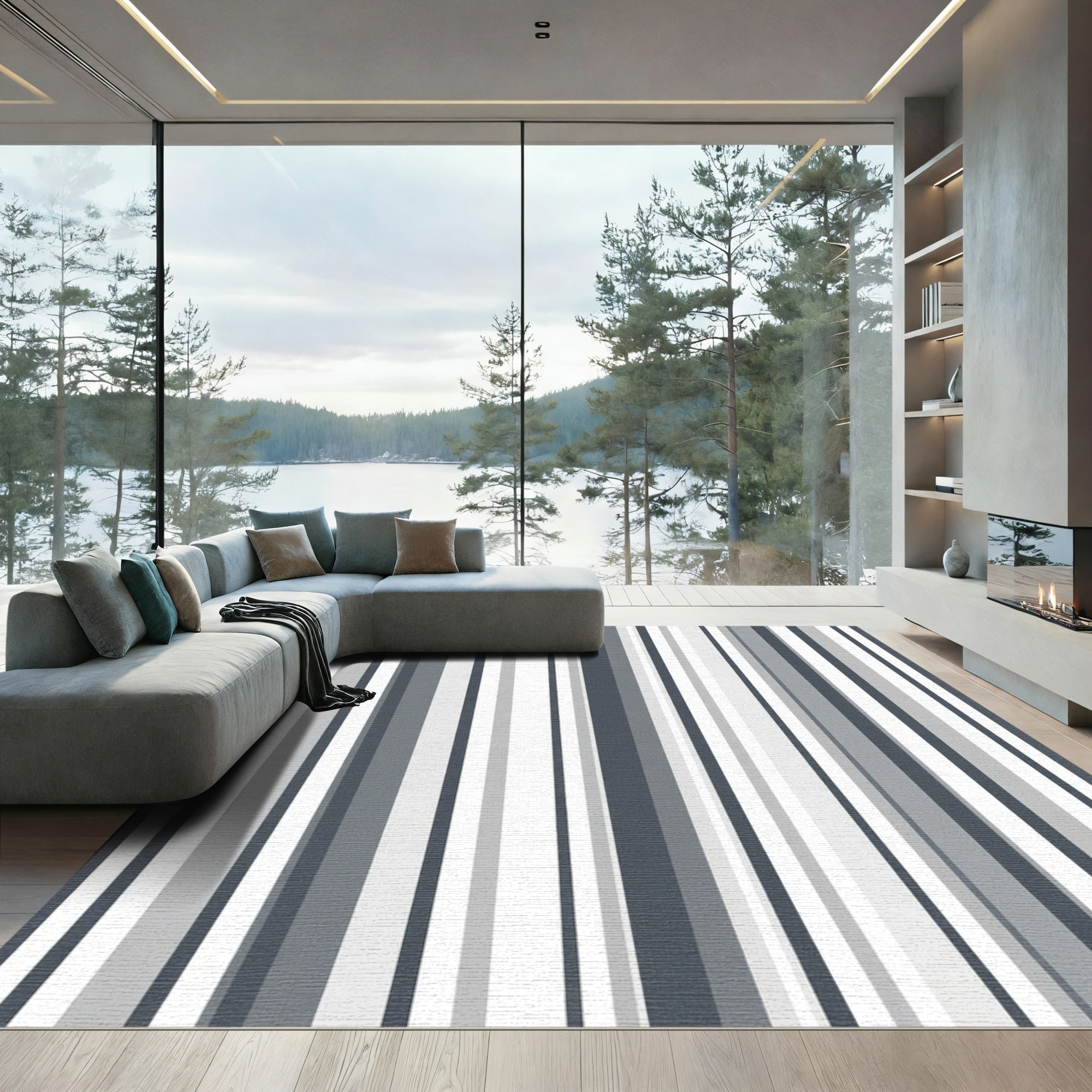 Modern Charcoal Gray Stripe Rug