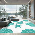 Teal Scallop Shell Starfish Collection Rug