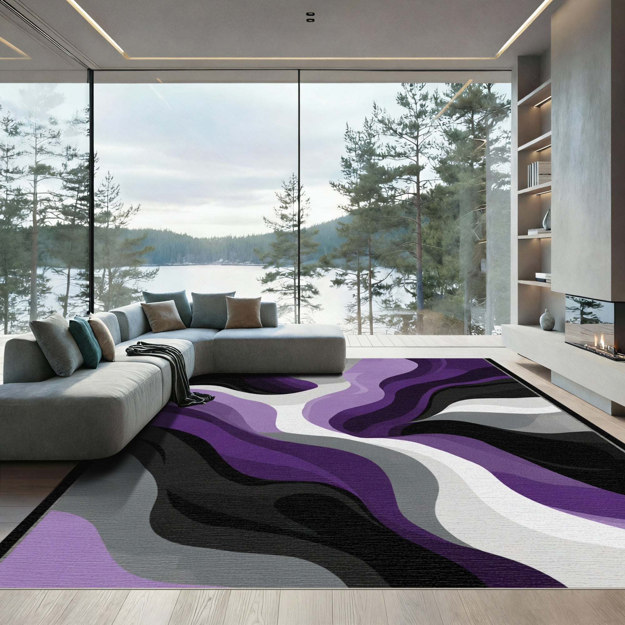 Purple White Gray Swirl Abstract Rug