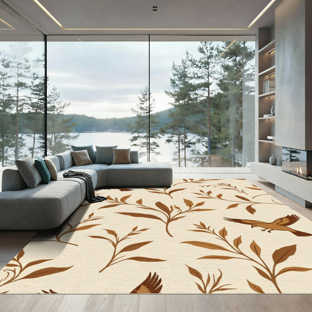 Brown Bird Branch Pattern Rug