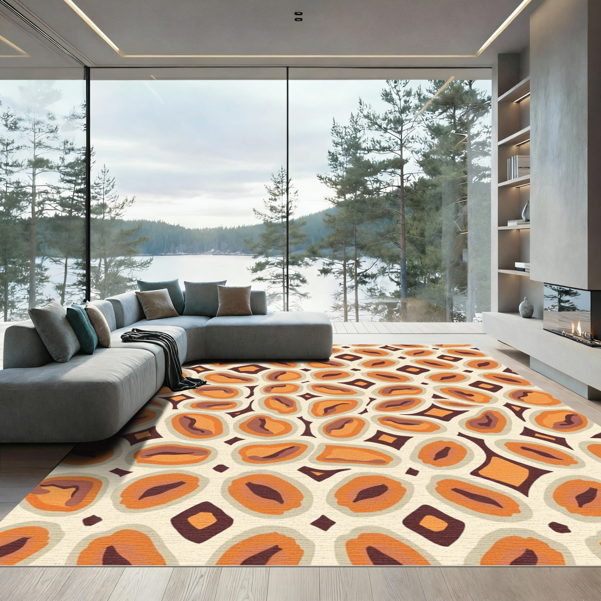 Orange Brown Abstract Irregular Shapes Rug