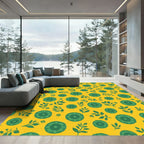 Golden Yellow Green Floral Garden Rug