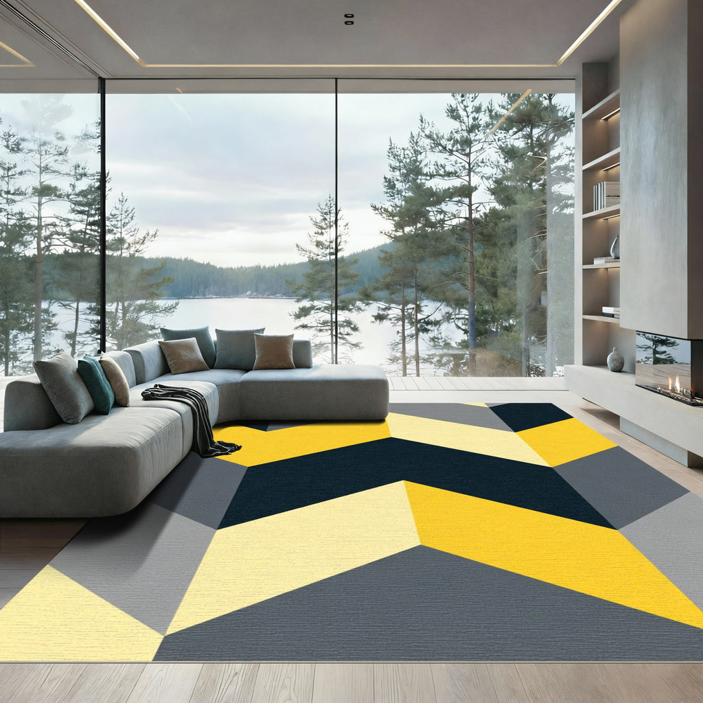 Bold Yellow Gray Geometric Chevron Rug