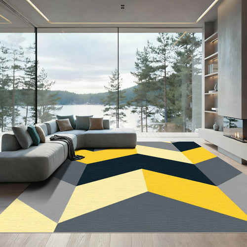Bold Yellow Gray Geometric Chevron Rug