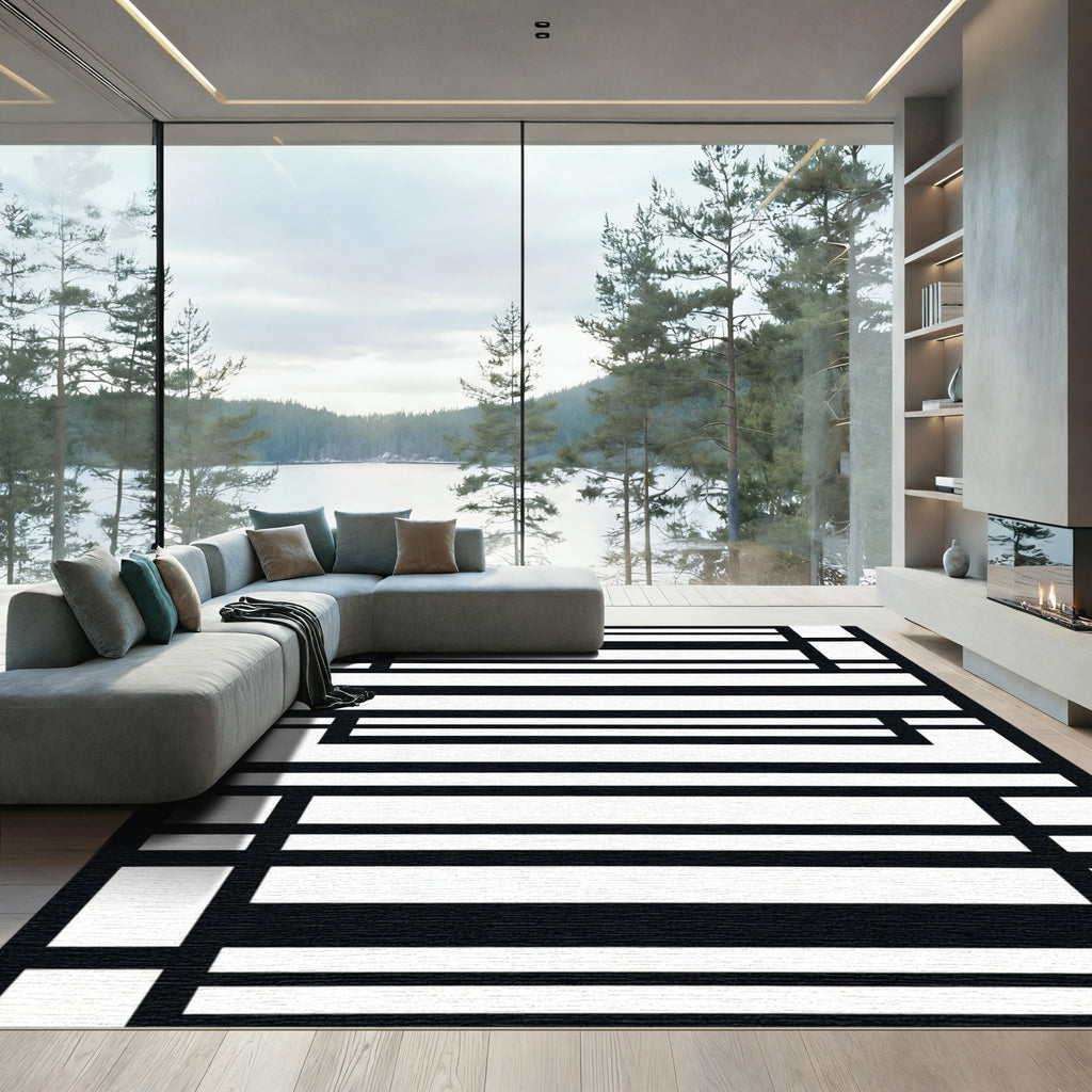 Monochromatic Modern Rectangular Grid Rug