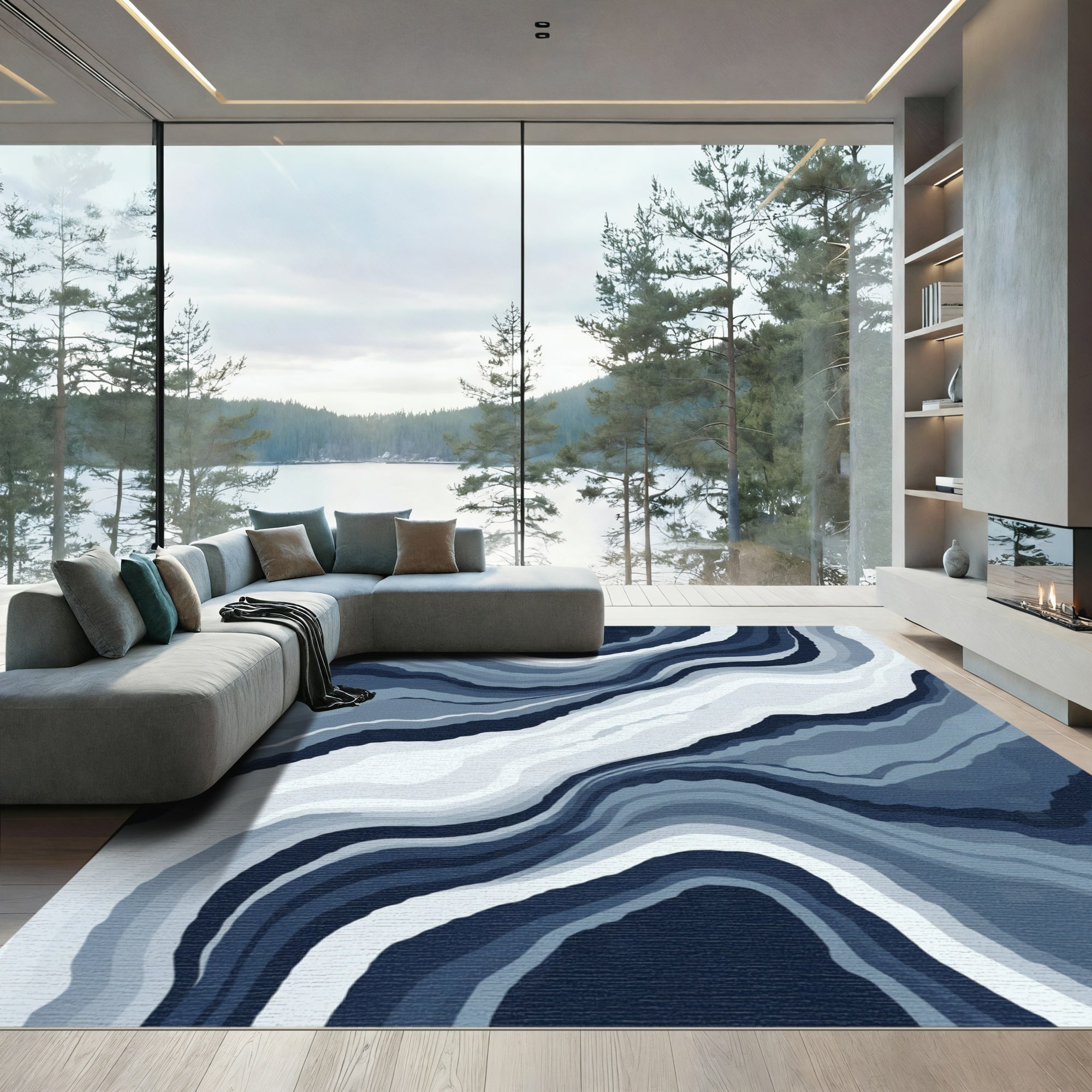 Deep Blue Agate Stone Swirl Rug