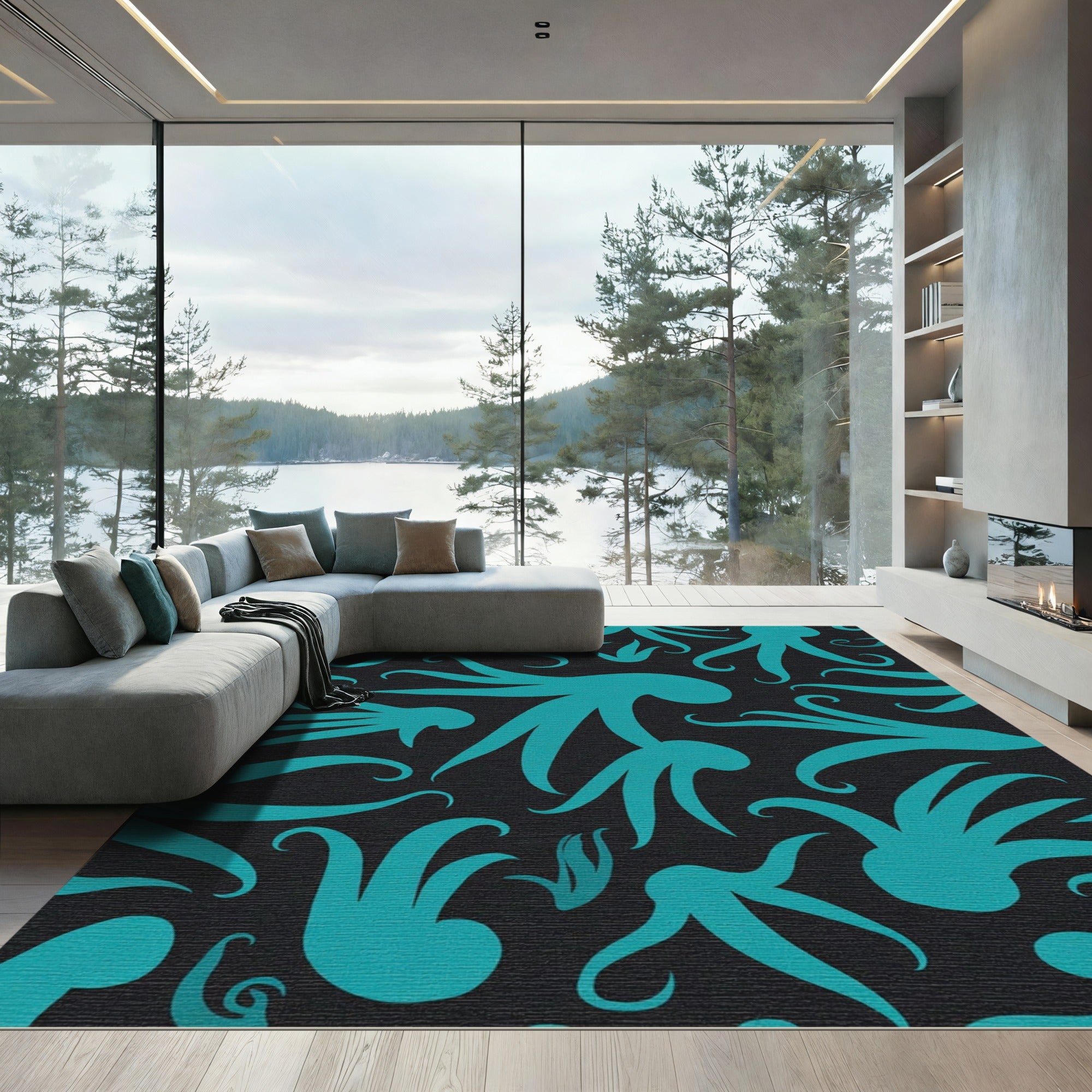 Teal Octopus Abstract Art Rug