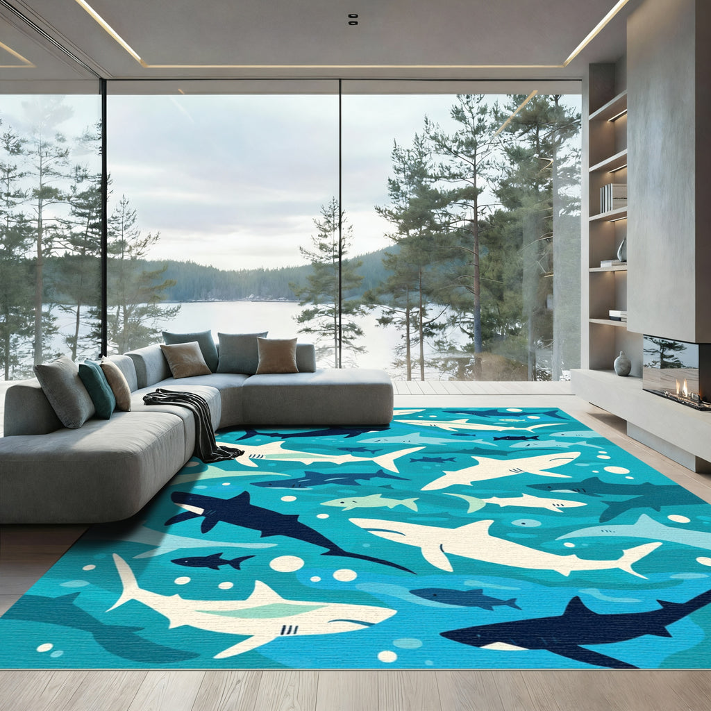 Oceanic Shark School In Blue Depths Rug