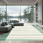 Subtle Sage Green Striped Rectangles Rug