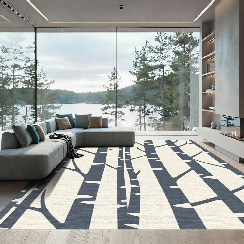 Deep Blue Birch Trees Forest Rug