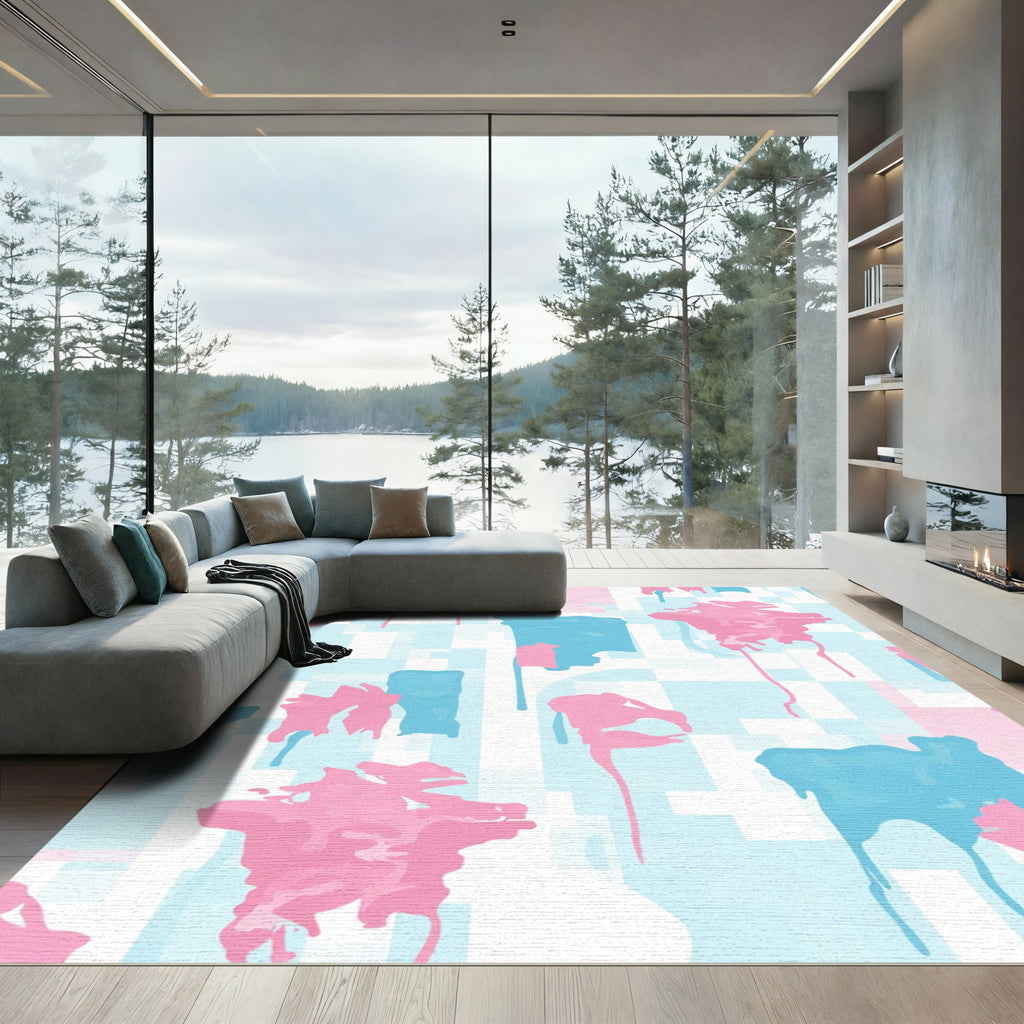Pastel Pink Blue Drip Paint Blocks Rug