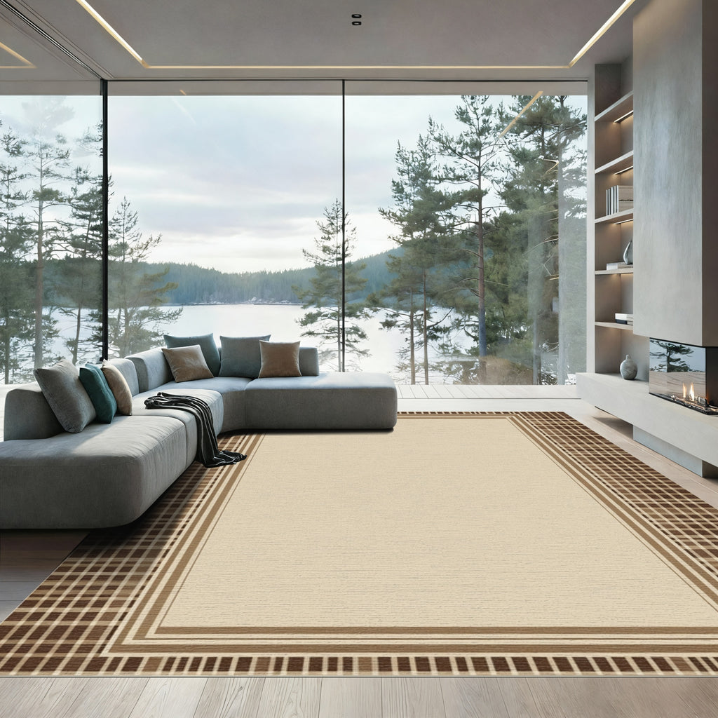 Classic Brown Plaid Border Rug