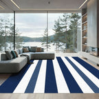 Bold Blue White Vertical Stripe Rug