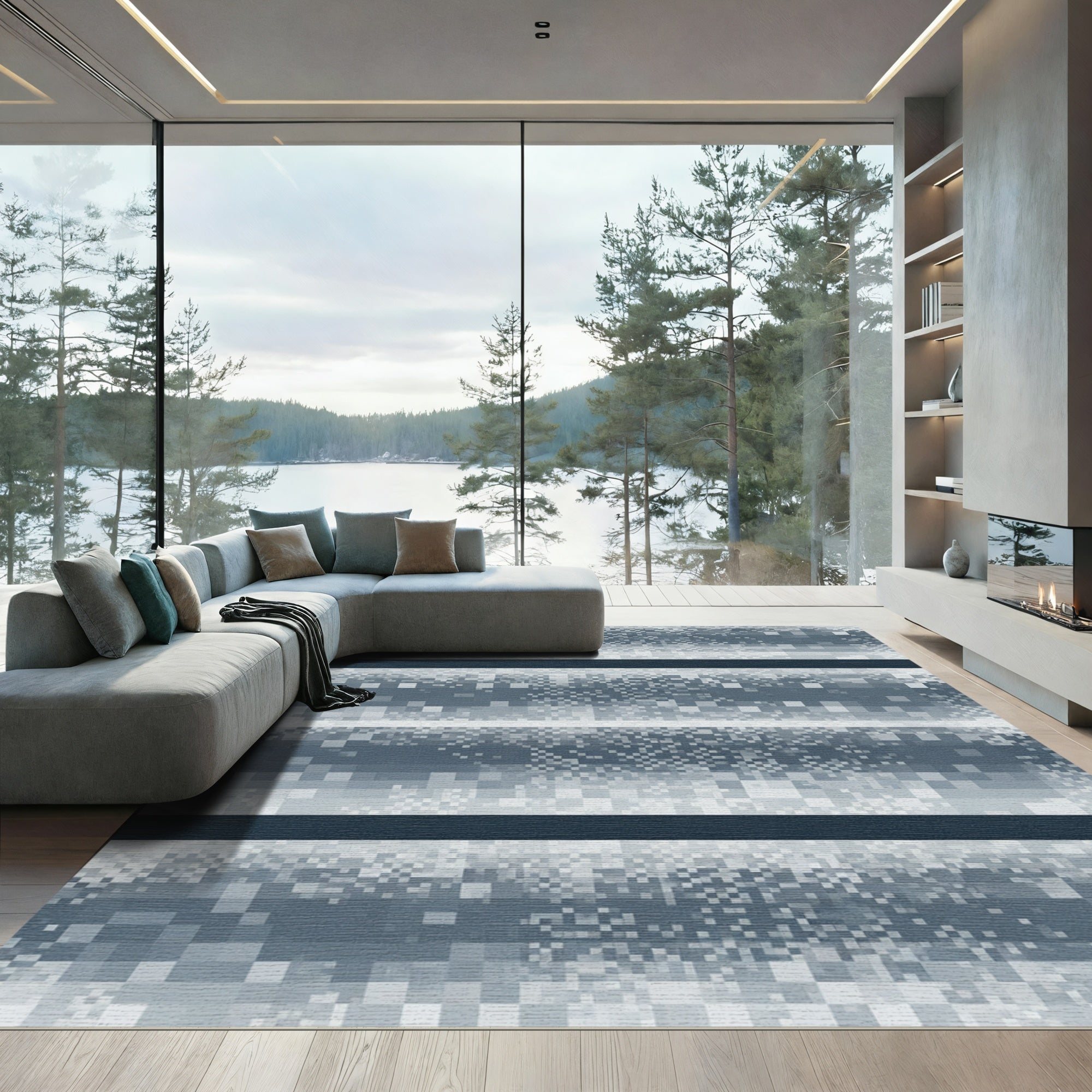 Dusty Blue Pixelated Stripe Blanket Rug
