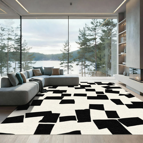 Black White Abstract Geo Fragment Rug