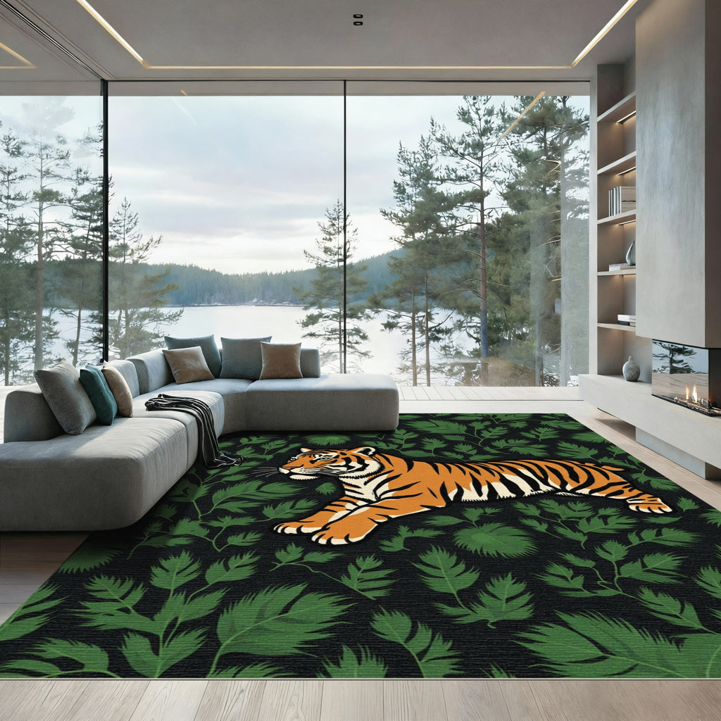 Orange Tiger In Lush Green Foliage Rug