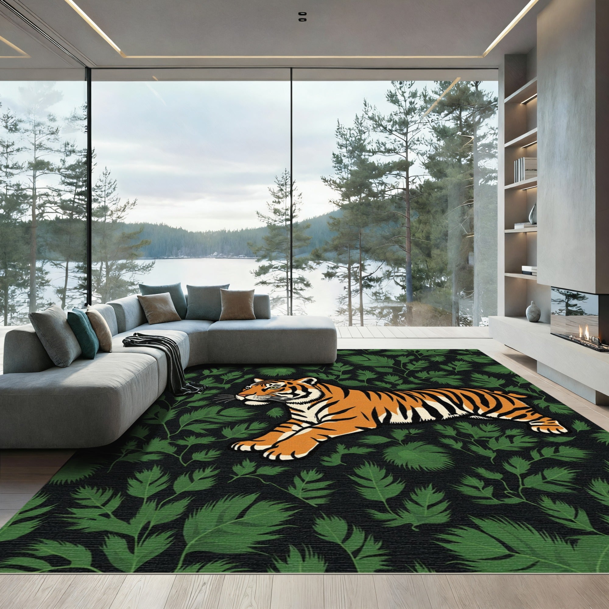 Orange Tiger In Lush Green Foliage Rug