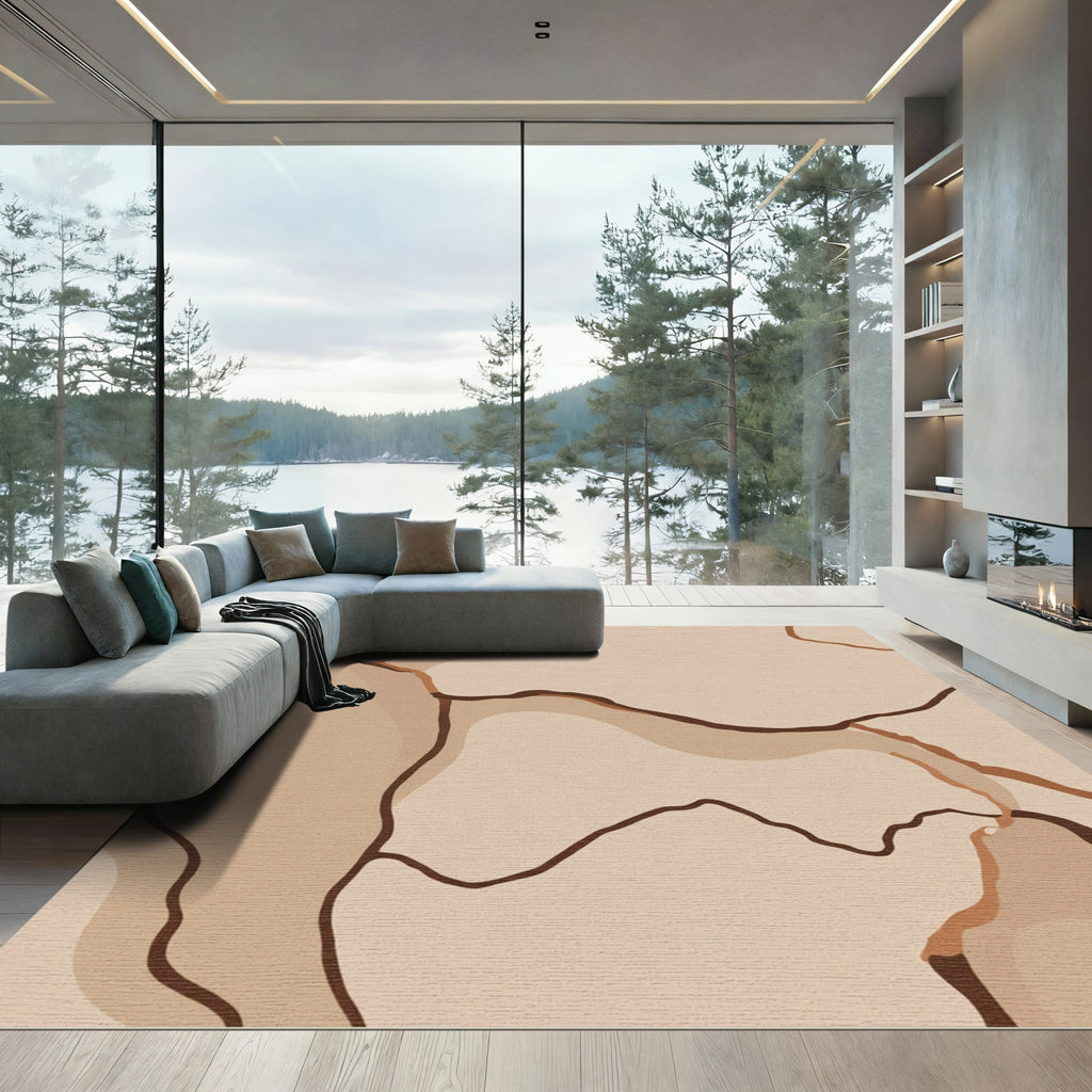 Earthy Brown Abstract Organic Flow Rug