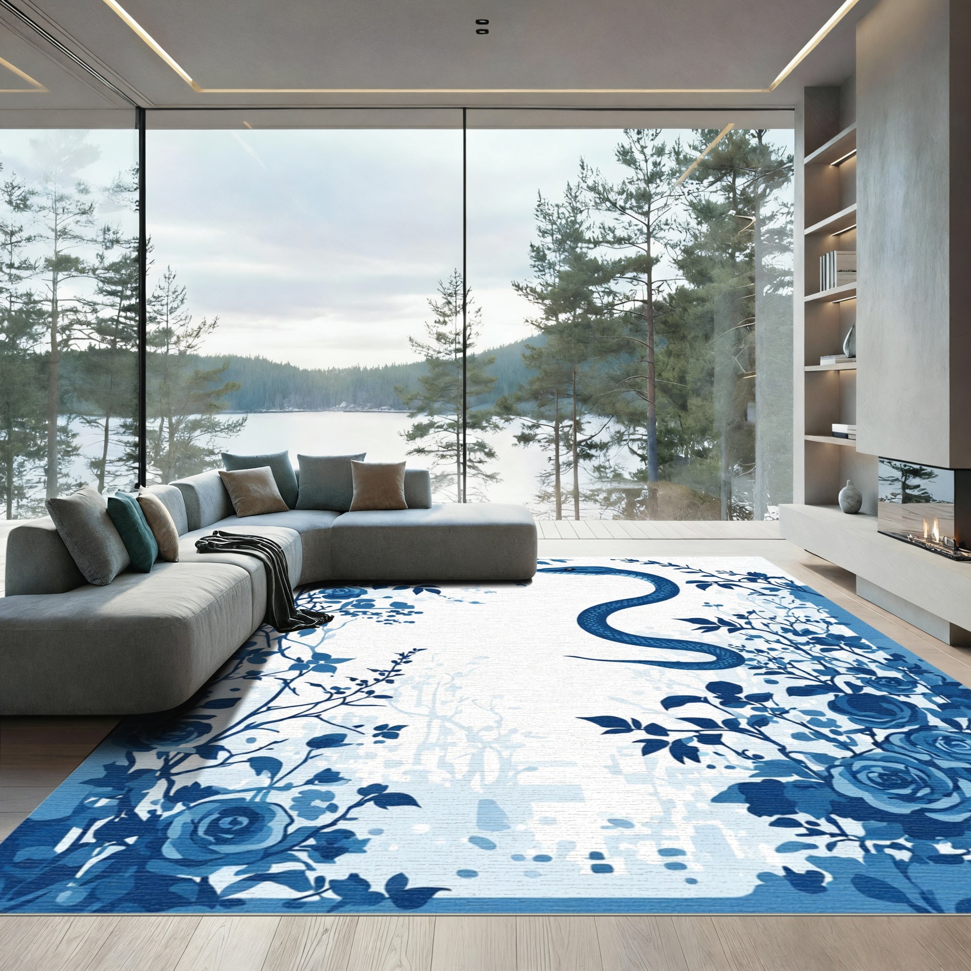 Cobalt Blue Serpent Rose Canopy Rug