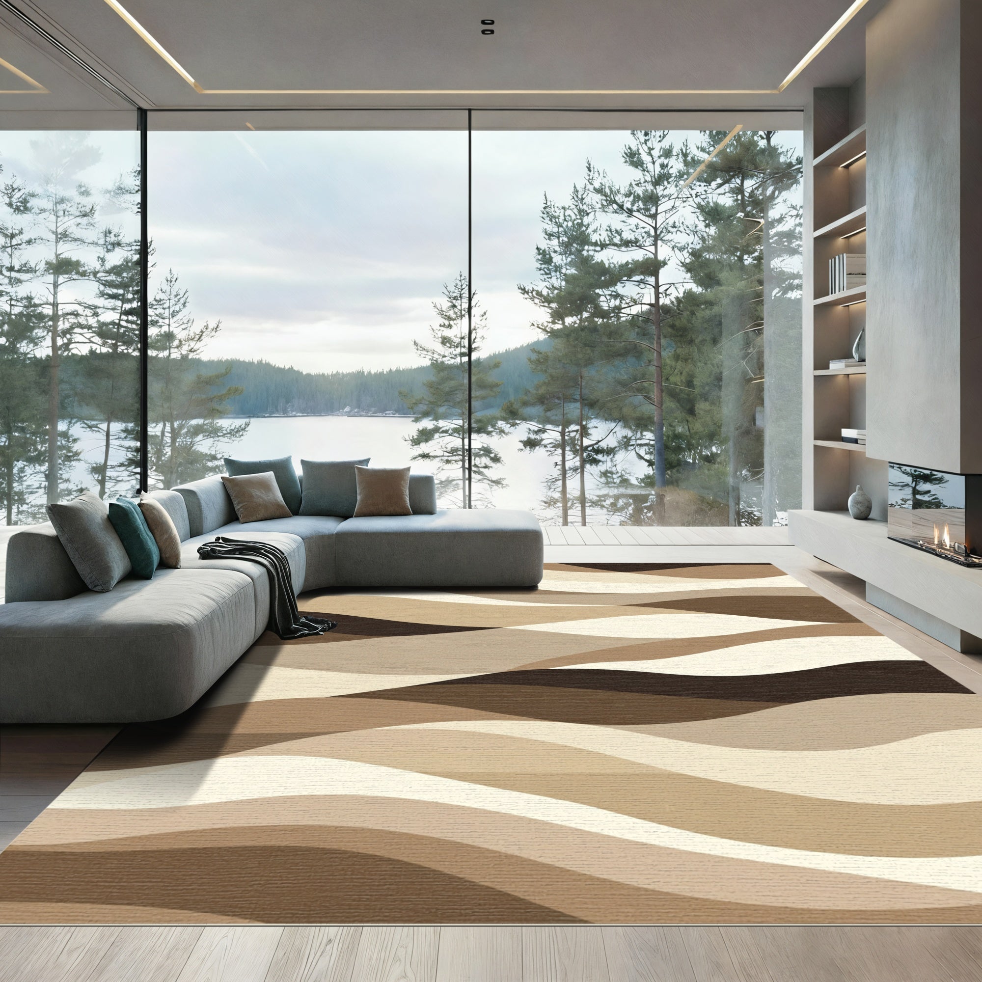Earthy Tone Layered Wave Rug