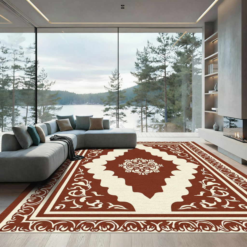 Brown Ivory Classic Arabesque Medallion Rug