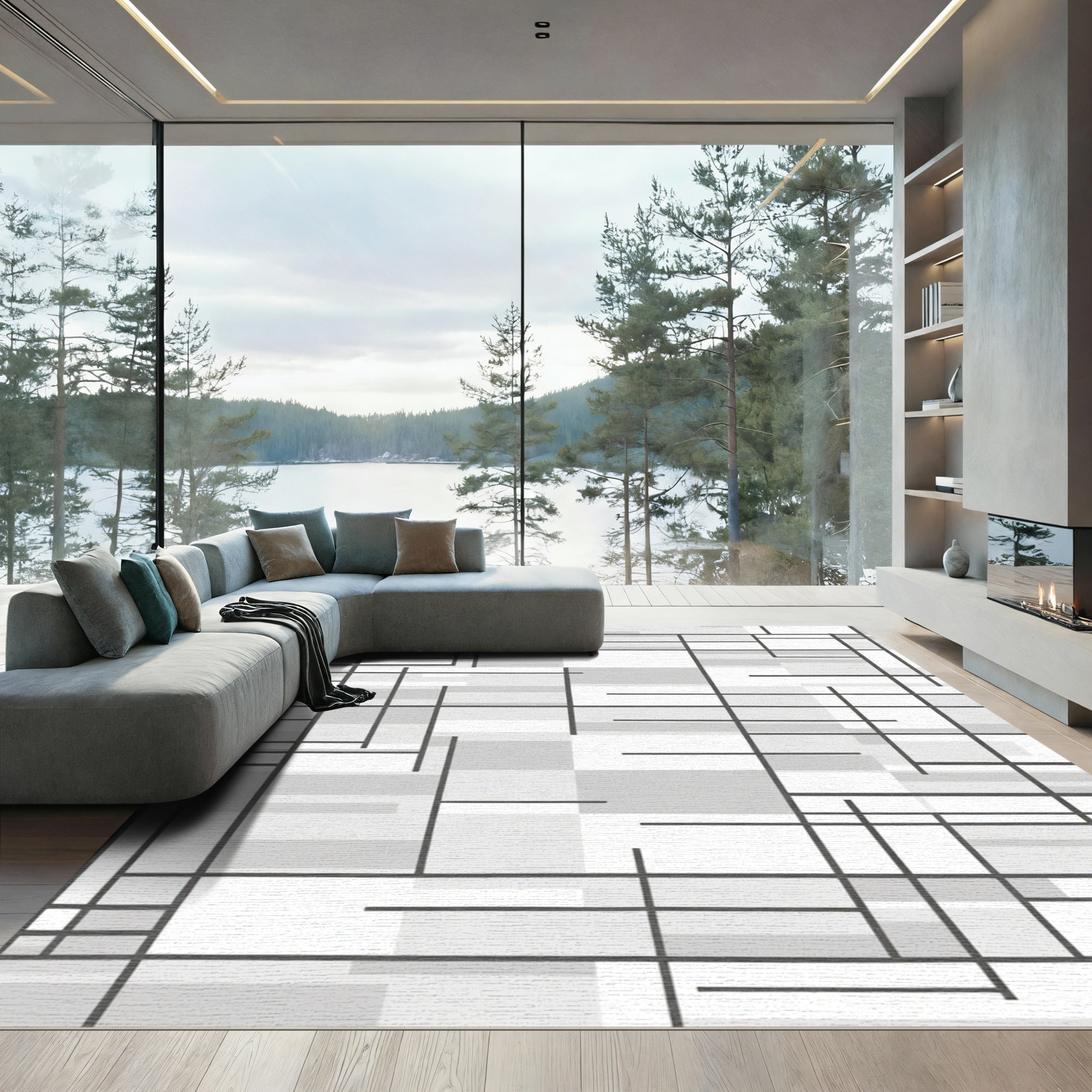 Monochromatic Geometric Labyrinth Window Rug