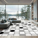 Modern Black White Geometric Circles Rug