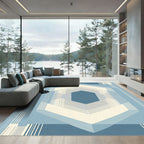 Geometric Sapphire Hexagon Layered Rug
