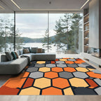 Geometric Honeycomb Orange Gray Rug