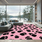 Pink Black Paw Print Scattered Collage Rug