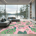 Whimsical Teal Peacock Floral Arrangement Rug