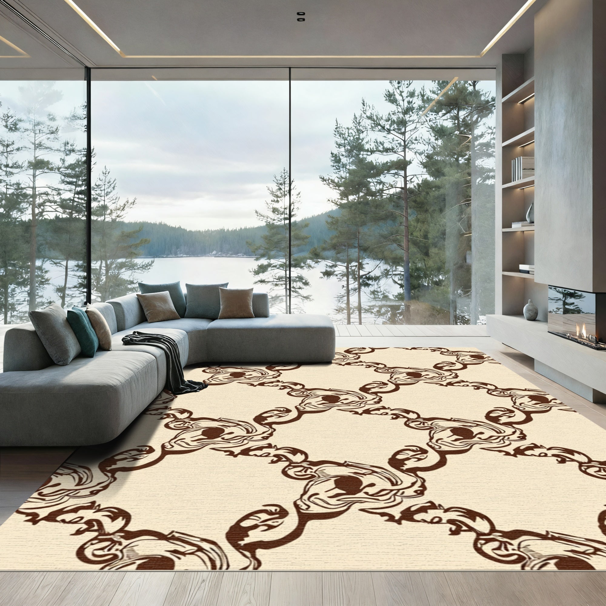 Antique Beige Rococo Scroll Rug