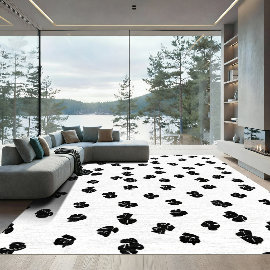 Monochrome Abstract Floral Scatter Rug
