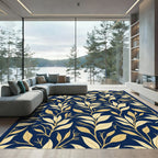 Navy Blue Golden Leafy Branches Rug