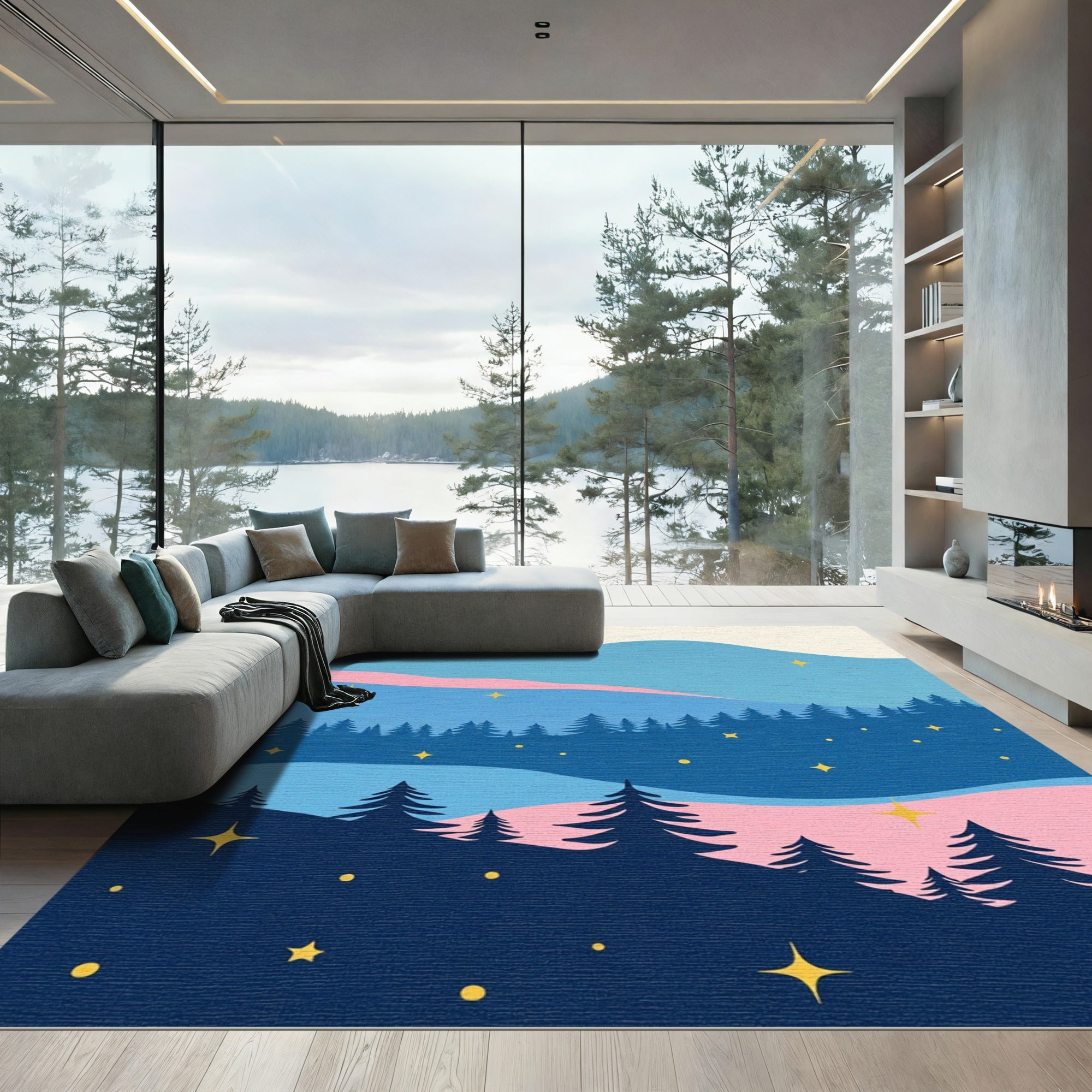 Midnight Forest Starry Night Landscape Rug