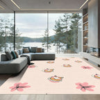 Pink Floral Cat Faces Rug